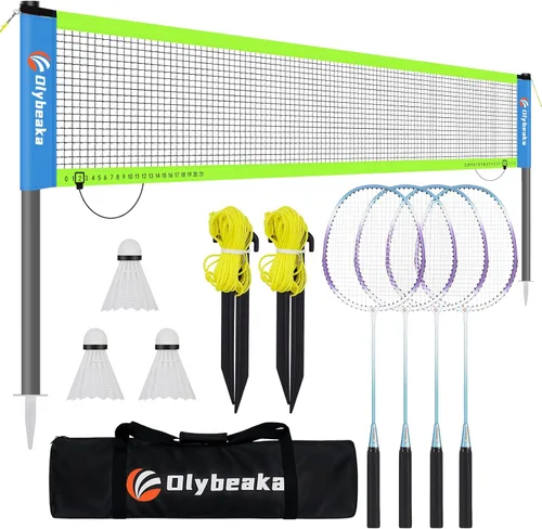 Juego de red de bádminton portátil de 20 pies para exteriores para entrada de auto, patio trasero, playa, parque con red de PE duradera Azul +