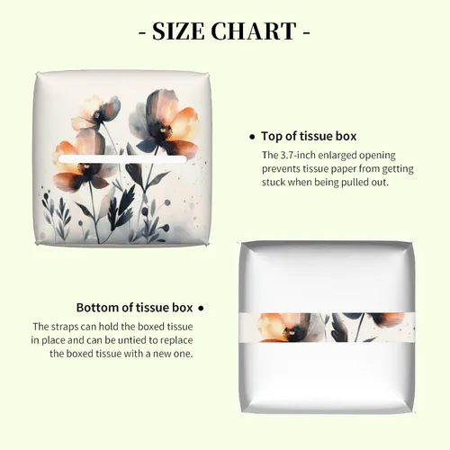 Miniatura 4 de Caja de pañuelos con diseño floral de amapola marrón con acuarela, diseño de flores abstractas de cuero, soporte decorativo para caja de papel