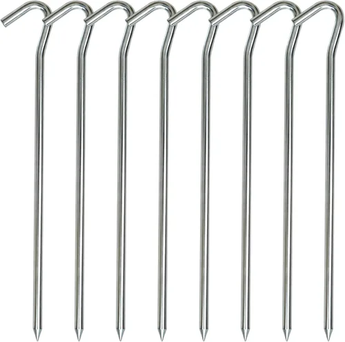 AAGUT Estacas de metal resistente de 9 pulgadas, paquete de 8 estacas de acero galvanizado resistente al óxido, ganchos para valla de jardín,