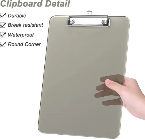 Miniatura 4 de Rimilak Portapapeles de plástico con clip de metal de perfil bajo, tablero translúcido, 12.5 x 9 pulgadas tamaño carta, suministros de oficina, Negro