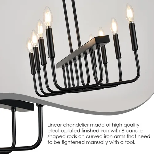 Miniatura 7 de Lámparas rectangulares para comedor sobre la mesa, candelabros modernos de estilo granja para comedor, candelabro lineal negro de 8 luces, luces