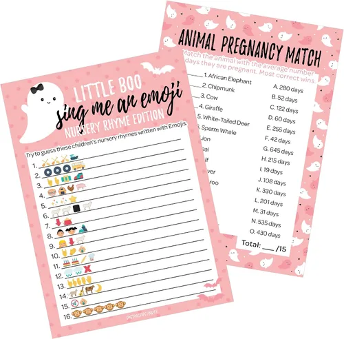 Miniatura 15 de DISTINCTIVS Blue Little Boo is Almost Due Halloween Boy Baby Shower Game Pack – 20 tarjetas de doble cara – Qué hay en tu teléfono y palabras