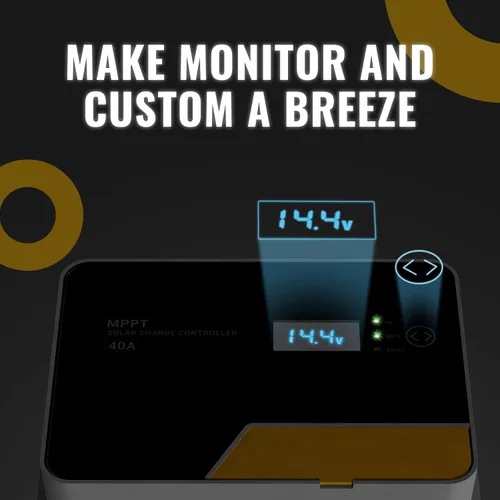 Miniatura 5 de BougeRV MPPT Controlador de carga solar 40A, con control remoto de aplicación, pantalla LCD retroiluminada, sensor de temperatura, regulador