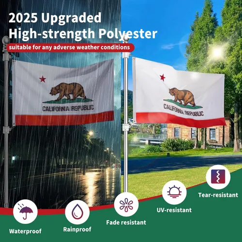 Miniatura 3 de Bandera de California de 3 x 5, bandera del estado de California, técnica de bordado completo, resistente a desgarros, rayas cosidas, ojales