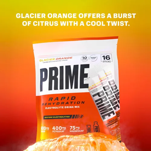 Miniatura 3 de PRIME - Palitos de electrolitos en polvo de rehidratación rápida, naranja glaciar, mezcla de bebida de hidratación sin azúcar con vitaminas