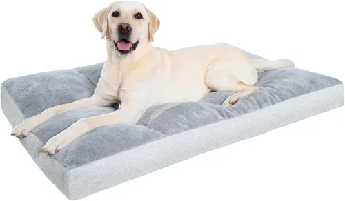 NUPIDA Cama Lavable para Perros Extra Grandes, Cama de Jaula XXL Cojín de Perrera para Mascotas de Felpa con Fondo Antideslizante, Tapete para Gris