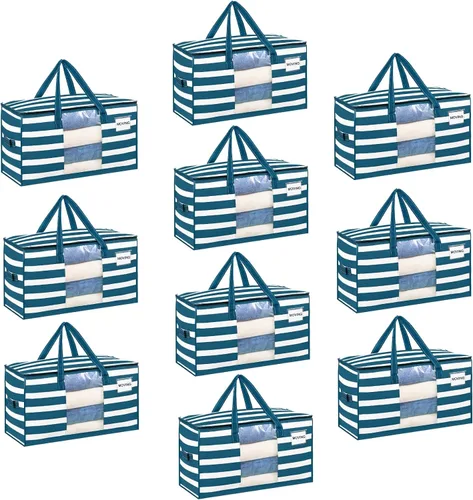 Miniatura 21 de VENO Paquete de 4 bolsas de mudanza resistentes, bolsas de almacenamiento de ropa y edredón con ventana transparente, suministros de embalaje