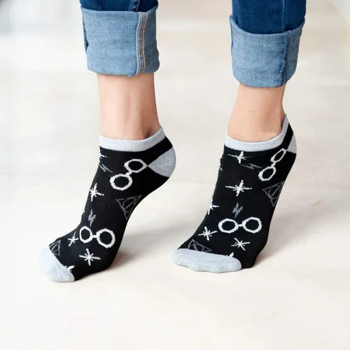 Miniatura 5 de Harry Potter Calcetines tobilleros para adultos, paquete de 5 unidades, negro+gris, tallas 4-10, Gris