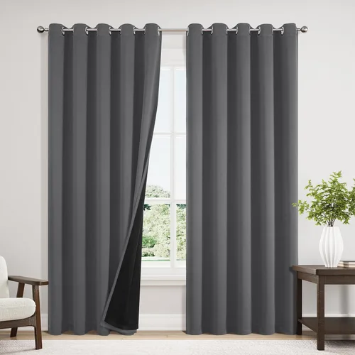 Miniatura 88 de ChrisDowa - Cortinas 100% opacas, para dormitorio, con forro negro, 2 capas gruesas, aislamiento térmico y ojales, 63 pulgadas de largo, juego de 2
