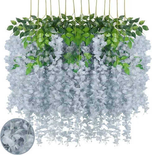 Miniatura 15 de Paquete de 12 guirnaldas de flores colgantes de glicina blanca, enredaderas de flores artificiales de 3.77 pies, glicinia falsa, guirnalda colgante