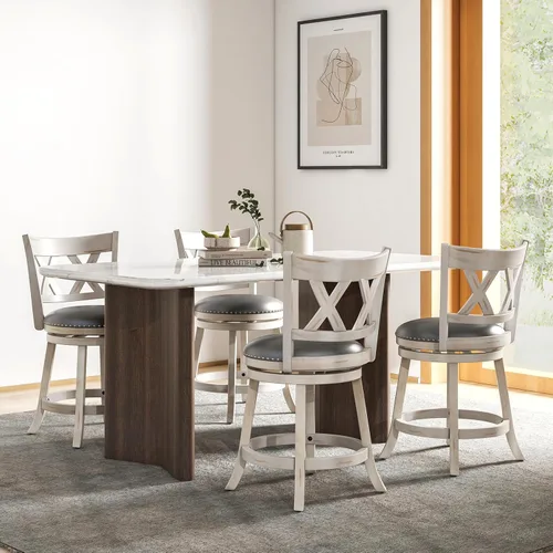 Miniatura 9 de Giantex Juego de 2 taburetes de bar de 25.5 pulgadas, taburetes giratorios de altura de mostrador con respaldo, asiento acolchado de 20 pulgadas