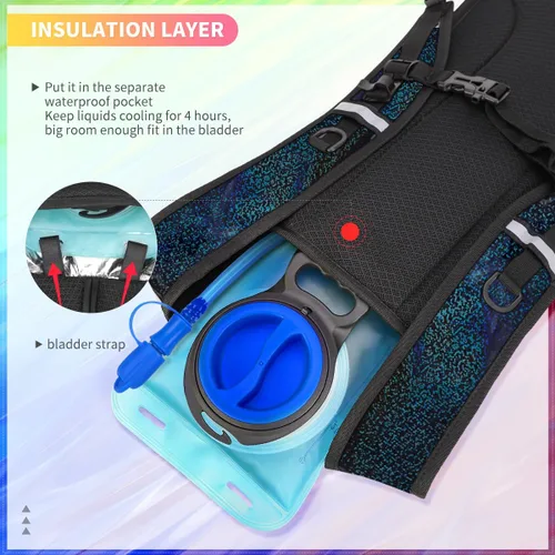 Miniatura 5 de Mochila de hidratación, mochila de agua con cámara de 2L, mochila de hidratación para raves, esencial para festivales, senderismo, ciclismo