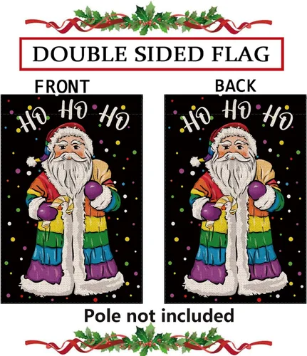 Miniatura 3 de Bandera de jardín de Navidad, diseño de Papá Noel, arco iris, banderas de doble cara para exteriores, LGBT, lesbianas, gay, transgénero, decoración