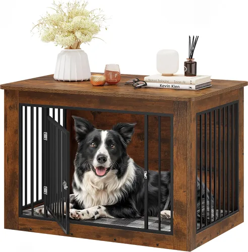 Miniatura 5 de YITAHOME Mueble de jaula para perros grandes, mesa auxiliar lateral, perrera moderna para perros de interior de hasta 60 libras, jaula de fusión
