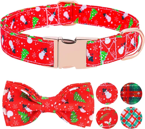Collar de perro con lazo, collares de Navidad con lazo desmontable y hebilla de metal, collar ajustable, regalo para perros pequeños, medianos y