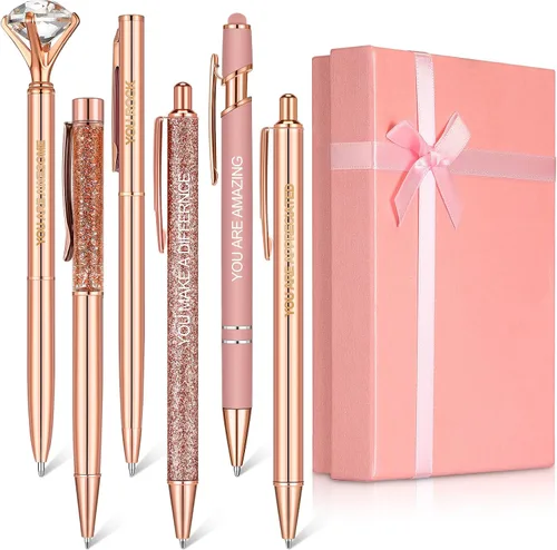 Miniatura 12 de Yeaqee Juego de 6 bolígrafos inspiradores para mujer, regalo 2026, bolígrafos de diamante con cristal, suministros de oficina motivacionales con Azul
