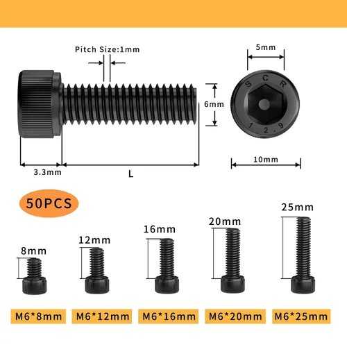 Miniatura 2 de Tornillos de cabeza de botón M6 x 0.315 in, 0.472 in, 0.630 in, 0.787 in, 0.984 in, cabeza de botón, acero de aleación de grado 10.9, unidad
