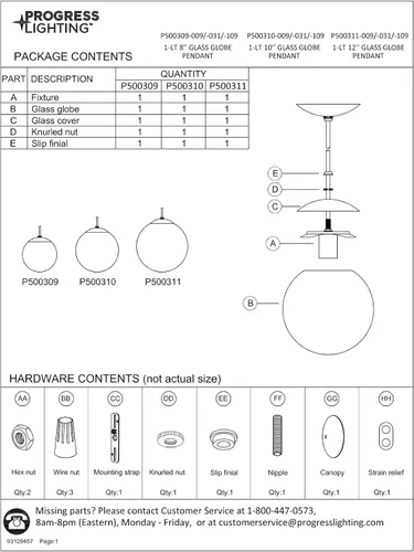 Miniatura 12 de Progress Lighting Atwell Collection - Lámpara colgante colgante moderna con forma de globo de cristal transparente de bronce cepillado