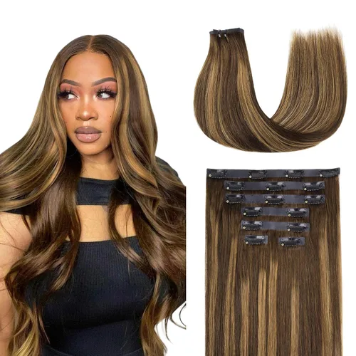 Miniatura 81 de Lashey - Extensiones de cabello con clip sin costuras, de cabello humano real, 7 unidades, 110 g, 14 pulgadas, color negro natural, lacio