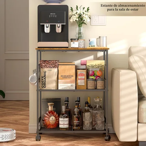 Miniatura 6 de ThreeHio Carrito de microondas de cocina rodante, soporte de mesa de microondas de 3 niveles con almacenamiento, carrito de cocina con ruedas