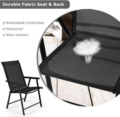Miniatura 4 de S AFSTAR Juego de 4 sillas de patio, sillas de comedor plegables para exteriores con reposabrazos, sillas plegables para porche para césped, Negro