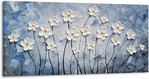 Miniatura 13 de YHSKY ARTS - Pinturas de flores blancas al óleo con textura pintada a mano, lienzo moderno y colorido, arte de pared contemporáneo, imágenes