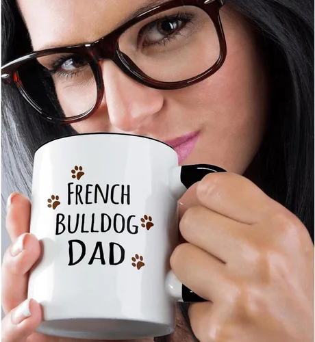 Miniatura 2 de 3dRose French Bulldog Dog Dad-Doggie by Breed-Brown - Taza con estampado de patas fangosas, 11 onzas, color negro