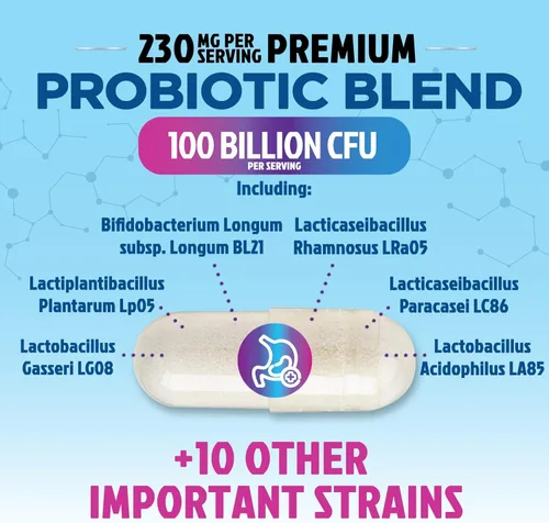 Miniatura 3 de Probióticos premium – 100 mil millones de UFC por cápsula – 16 cepas + prebióticos – el mejor suplemento de salud intestinal para mujeres y hombres