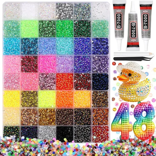 Miniatura 13 de FULZTEY Kit de diamantes de imitación de resina para deslumbrar 24 colores, gemas de uñas de parte trasera plana de 0.118 pulgadas (0.118 in), gema