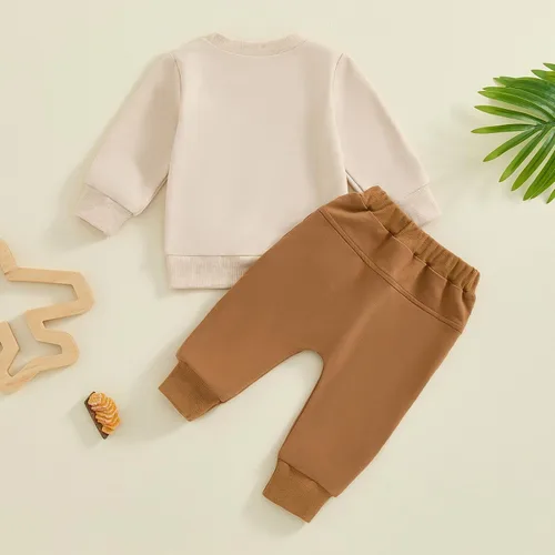 Miniatura 13 de Conjunto de 2 piezas de sudadera con estampado de letras y cuello redondo para bebé niño