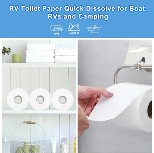 Miniatura 3 de Papel higiénico RV de disolución rápida, 2 capas, seguro séptico, biodegradable, 500 hojas, 12 rollos, papel higiénico de campamento para caravanas