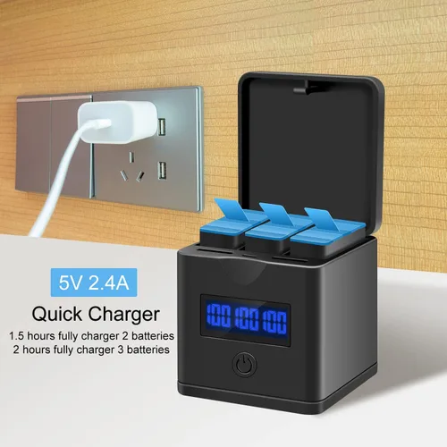 Miniatura 3 de Suptig Paquete de 2 baterías compatibles con GoPro Hero 8, GoPro Hero 7 Black, Hero 6, Hero 5, estación de carga de batería de 3 canales para Hero 8