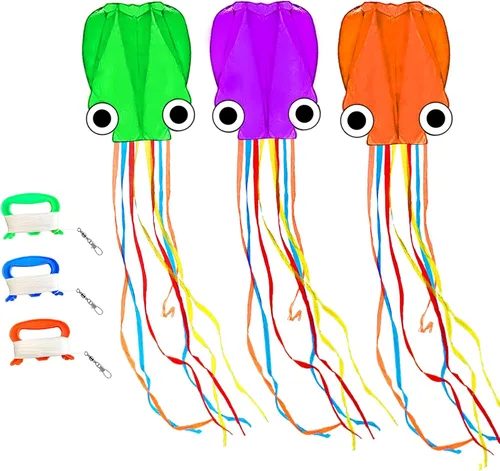 Miniatura 19 de Cometas de pulpo para niños y adultos fáciles de volar, 24 x 158 pulgadas, kit de cometa grande y suave para niños y niñas, juego de cometa de playa