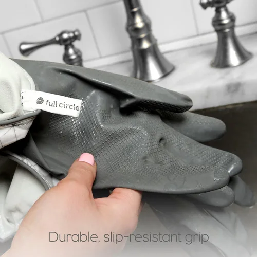 Miniatura 7 de Full Circle Splash Patrol - Guantes de limpieza de látex natural para platos, puños de algodón que se mantienen secos, duraderos con forro Gris