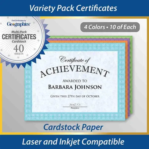 Miniatura 2 de Geographics Surtido de papel de premio de diploma en blanco con borde decorativo, tarjeta pesada de 60 libras, 8.5 x 11 pulgadas, paquete de 40