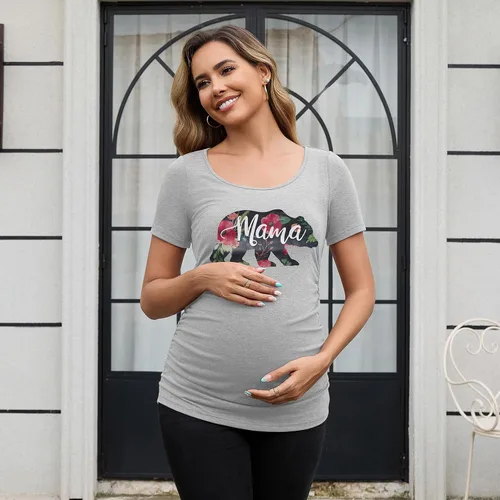 Miniatura 124 de GINKANA Blusas de maternidad de manga corta, diseño floral, fruncido, casual, para mamá, para embarazo