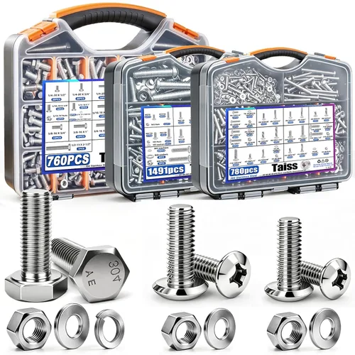 Miniatura 11 de Taiss Surtido de pernos hexagonales y tuercas 1/4-20,5/16-18,3/8-16,1/2-13(1/2" a 2-1/2") Kit de surtido de tuercas y pernos de acero inoxidable 304