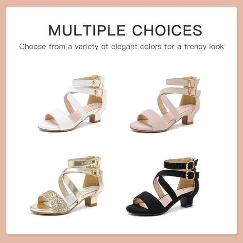 Miniatura 7 de Dufannie Zapatos de vestir con purpurina para niñas y niños pequeños y grandes, zapatos de vestir con flores