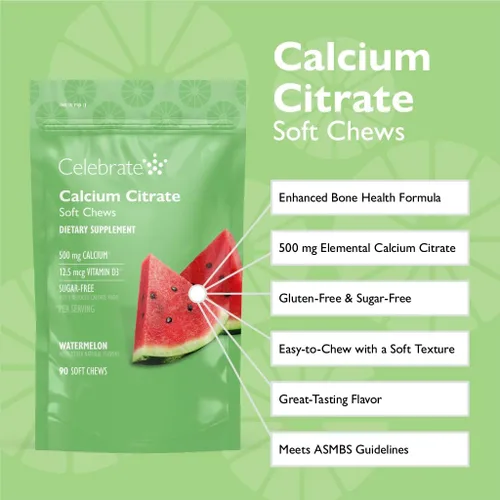 Miniatura 2 de Celebrate Vitamins Bariatric - Masticables suaves de citrato de calcio de 500 mg con 500 UI de vitamina D3 – Esencial para pacientes con bypass