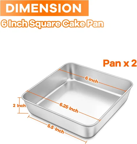 Miniatura 2 de TeamFar Molde Cuadrado para Pastel de 6 Pulgadas, Molde Cuadrado de Acero Inoxidable para Lasaña Pastel Brownie, Saludable y Resistente, Apto