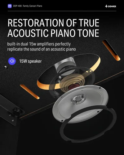 Miniatura 6 de Donner DDP-400 - Piano digital con teclado progresivo ponderado de 88 teclas, teclado de piano vertical premium para profesionales, paquete