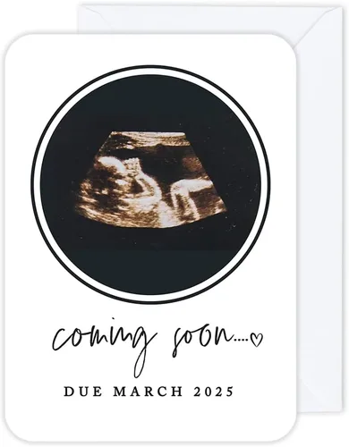 Miniatura 21 de Andaz Press Tarjetas de anuncios de embarazo personalizadas con sobres, Baby Is On The Way Ideas personalizadas para revelar ideas de anuncio de El