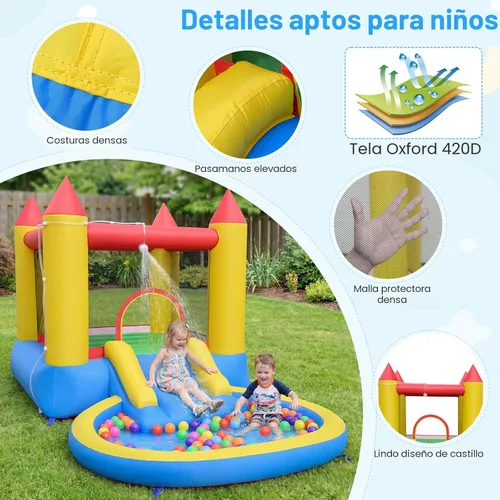 Miniatura 6 de Costzon Casa inflable de rebote con tobogán, castillo de salto para niños 2 en 1 con piscina de agua y pozo de bolas para diversión en el patio