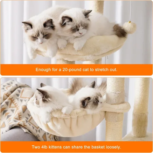 Miniatura 6 de Heybly Árbol para Gatos, Torre para Gatos Multinivel de 68 Pulgadas para Gatos de Interior, Condominio para Gatos con 2 Perchas de Felpa Ensanchadas