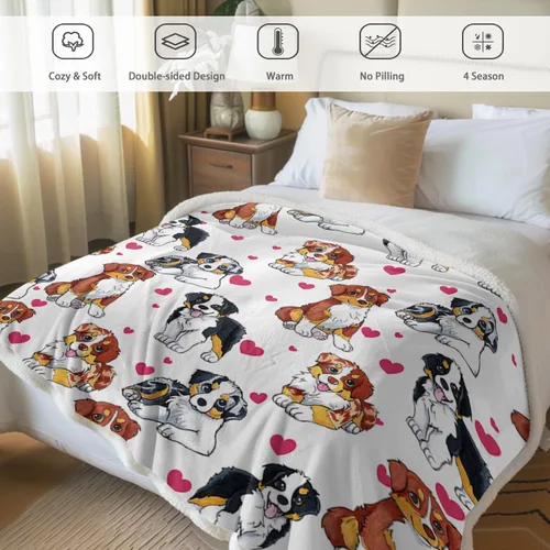 Miniatura 2 de BlessLiving - Manta de felpa con diseño de corazones rojos con perros y gatos para niños y adultos, con estampado tridimensional de animales, ideal