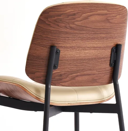 Miniatura 6 de GrandNoor Sillas de Comedor Modernas de Mediados de Siglo con Respaldo de Veta de Nogal, Sillas de Comedor de Cuero Sintético Beige Juego de 2