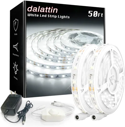 dalattin Tira de luces LED blancas de 50 pies, regulable, brillante, tira de luz LED de 24 V, 6500 K, luz diurna blanca, 900 luces LED para Blanco