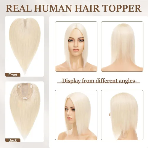 Miniatura 72 de Rich Choices Pelucas con topper de cabello para mujeres, cabello humano real 100% Remy, sin flequillo, para mujeres con adelgazamiento en la parte