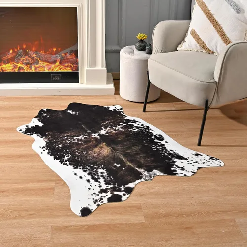Alfombra de piel de vaca sintética, alfombra de piel vacuna de 3 x 4 pies para sala de estar, dormitorio, pared, antideslizante