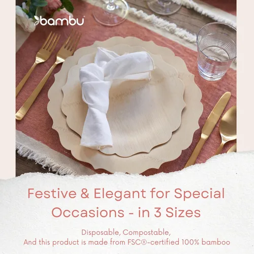 Miniatura 2 de Bambu Paquete de 8-9 Pulgadas Platos Desechables de Bambú Elegantes, Productos Ecológicos Biodegradables, Platos Desechables de Bambú para Fiestas